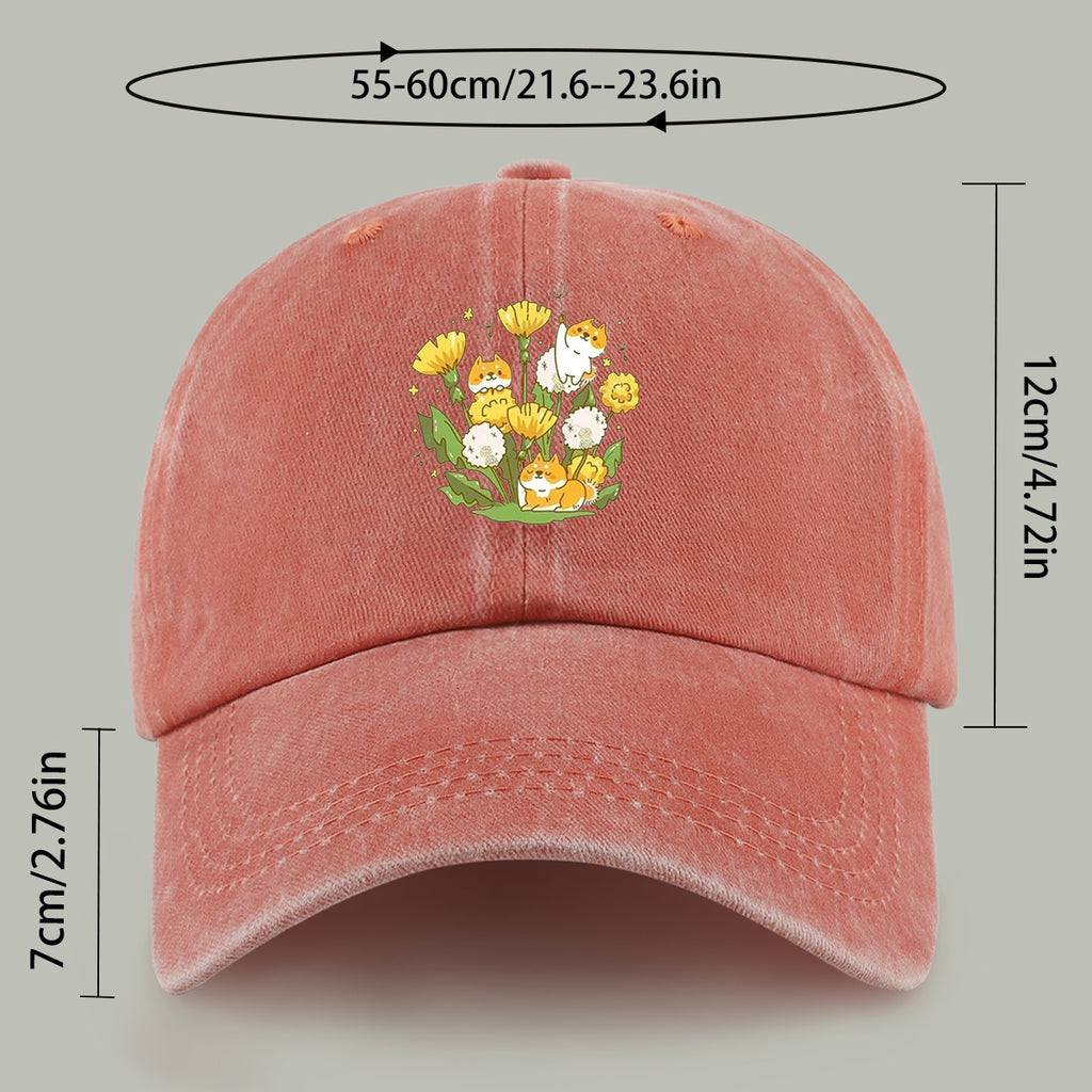 1pc Shiba Inu Dandelion Flower Patch Baseball Cap, Cute Pet Pattern Sun Hat, Fashionable Fresh And Beautiful Unisex Baseball Cap, Adjustable Size, Casual Shopping Hat, Travel Photography Hat, Suitable for Outdoor Picnics, Camping, Travel
