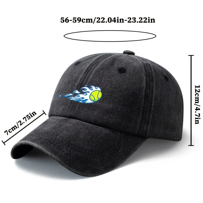 A Unisex Fashionable and Versatile Printed Flame Baseball Cap, Featuring a Classic Vintage Washed Outdoor Lightweight Curved Brim. Suitable for Casual Occasions Such as Outdoor Vacations, Travel, and Camping, as Well as Holiday Parties and Hip-hop
