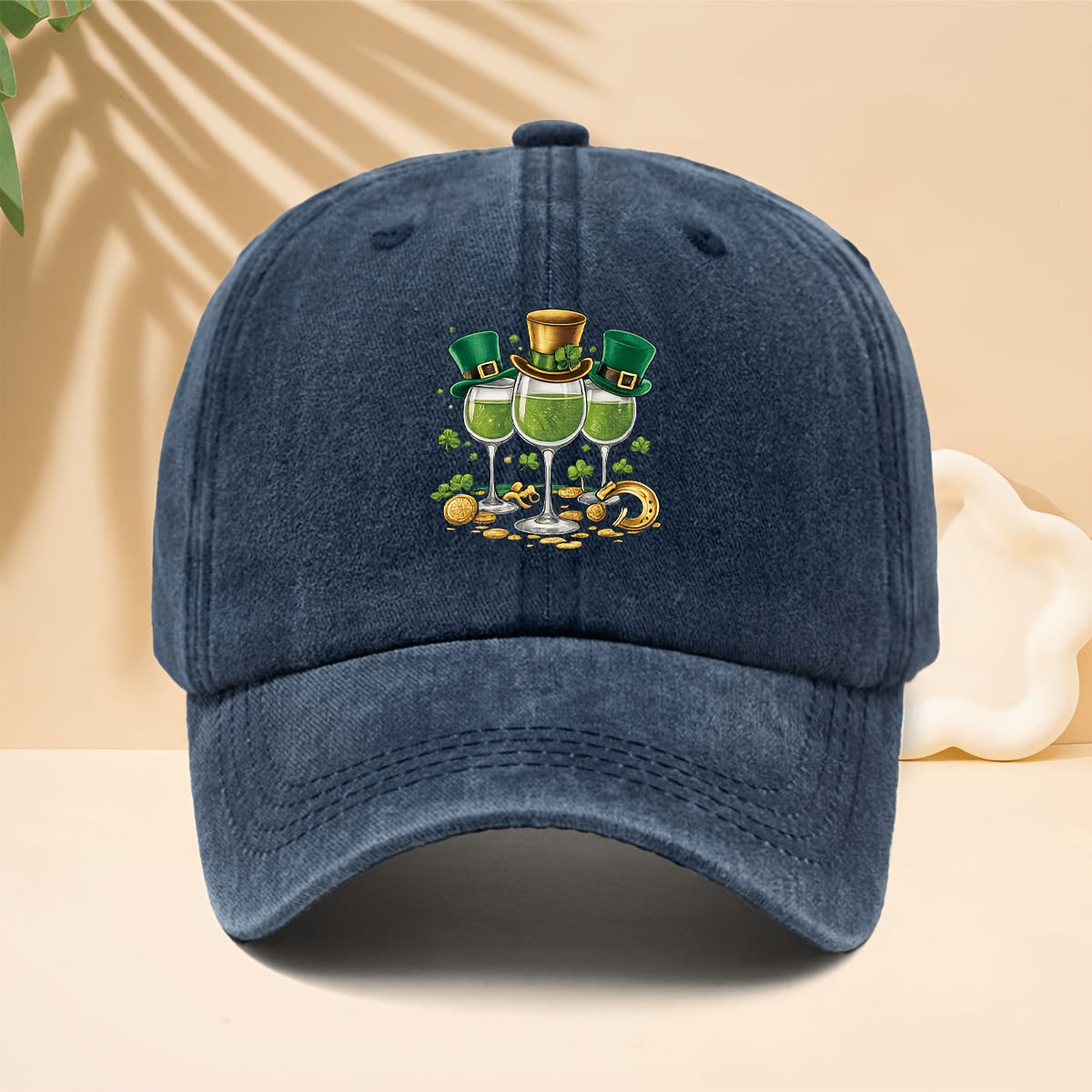 Baseball Cap with a Vintage Carnival Design Featuring a Pattern of 3 Hooded Goblets Containing Green Liquid. Adjustable Curved Brim Snapback Hat Suitable for Walking, Shopping, Traveling, Gatherings, Vacations, and Parties. One-size-fits-all Unisex
