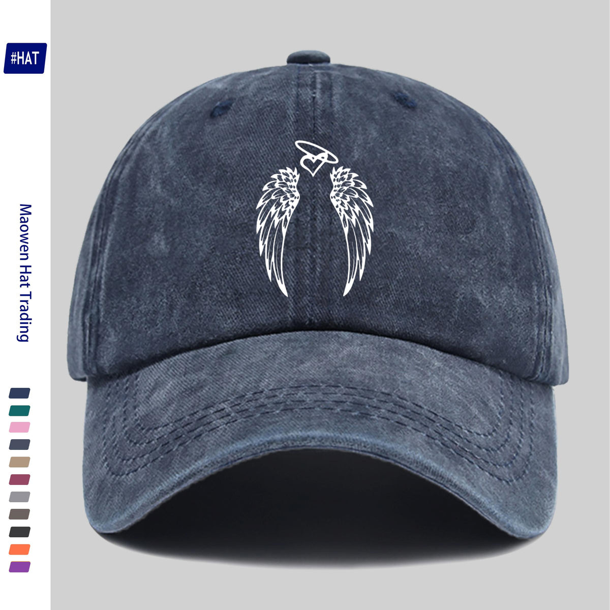 1pc Vintage Washed Distressed Duckbill Trucker Hat - Unisex Adjustable Buckle Baseball Cap with Wing Print, Lightweight Suitable for Outdoor Fishing, Hunting, Cycling, Suitable for Men & Women, Machine Washable Design, Winged Cap for Vacations