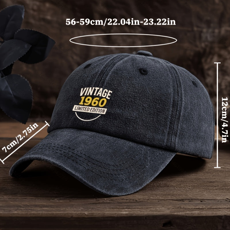 Men' Vintage 1960 Limited Edition Baseball Cap - Adjustable Snapback, Breathable Textile Fabric Hat Suitable for Outdoor & Casual Wear, Durable Retro Headgear with Cap, Hand Washable (Not Dry)