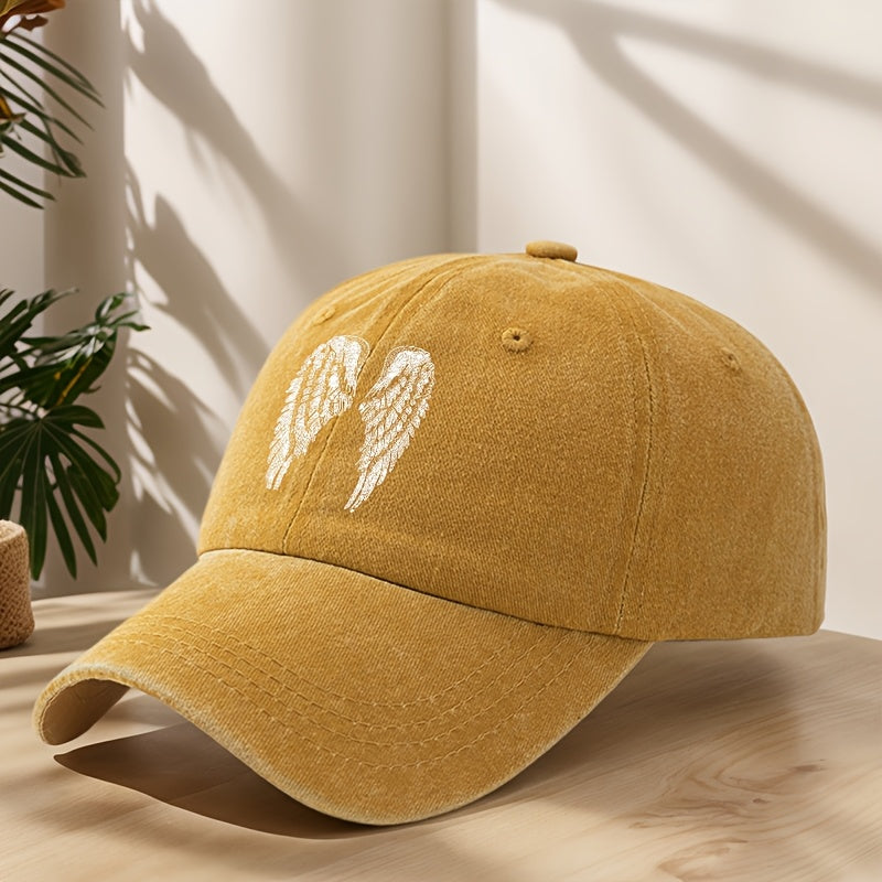 Angel Wing Printed Baseball Cap Classic Washed Distressed Retro Dad Hat Soft Comfortable Sweat-Absorbing Breathable Hat Outdoor Casual Sports Mountaineering Camping Fishing Hat Individual Street Hip-Hop Hat