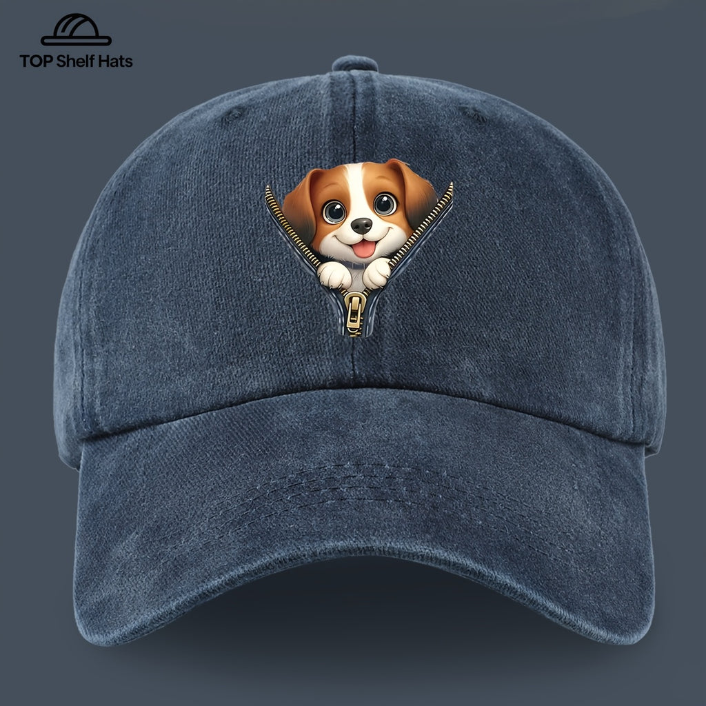 1pc Cute Playful Dog Pattern Design Printed Baseball Cap, Ideal Gift for Dog Lovers, Lightweight Comfortable And Breathable, Adjustable Size, Black PAPA Truck Driver Retro Dad Hat, Mom'S Beach Vacation Sun Hat, Youth Couple Outdoor Skate Cap