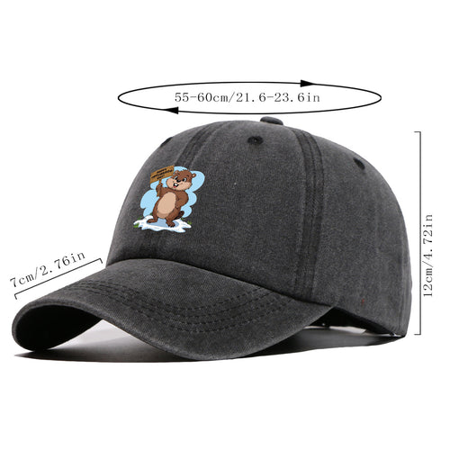 1pc Groundhog Day Theme Cartoon Print Baseball Cap, Happy Groundhog Holding Sign Pattern Sun Hat, Fashion Casual Duckbill Cap, Unisex Adjustable Size, Outdoor Travel Hat, Daily Wear Hat, Holiday Party Hat, Birthday Gift Hat, Friend Gathering Hat