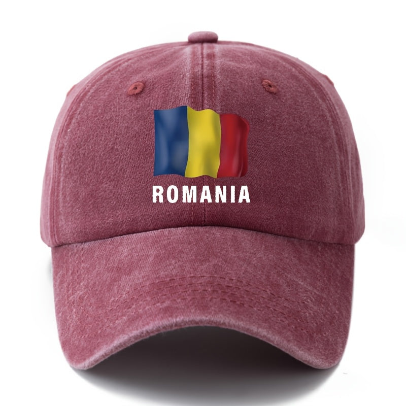 Unisex Fashion All-Match Printed ROMANIA Baseball Cap, Classic Vintage Washed Outdoor Lightweight Curved Brim Hat, Trucker Cap, Suitable for Outdoor Vacation Travel Camping And Casual Occasions, Holiday Party Hip-Hop Hat