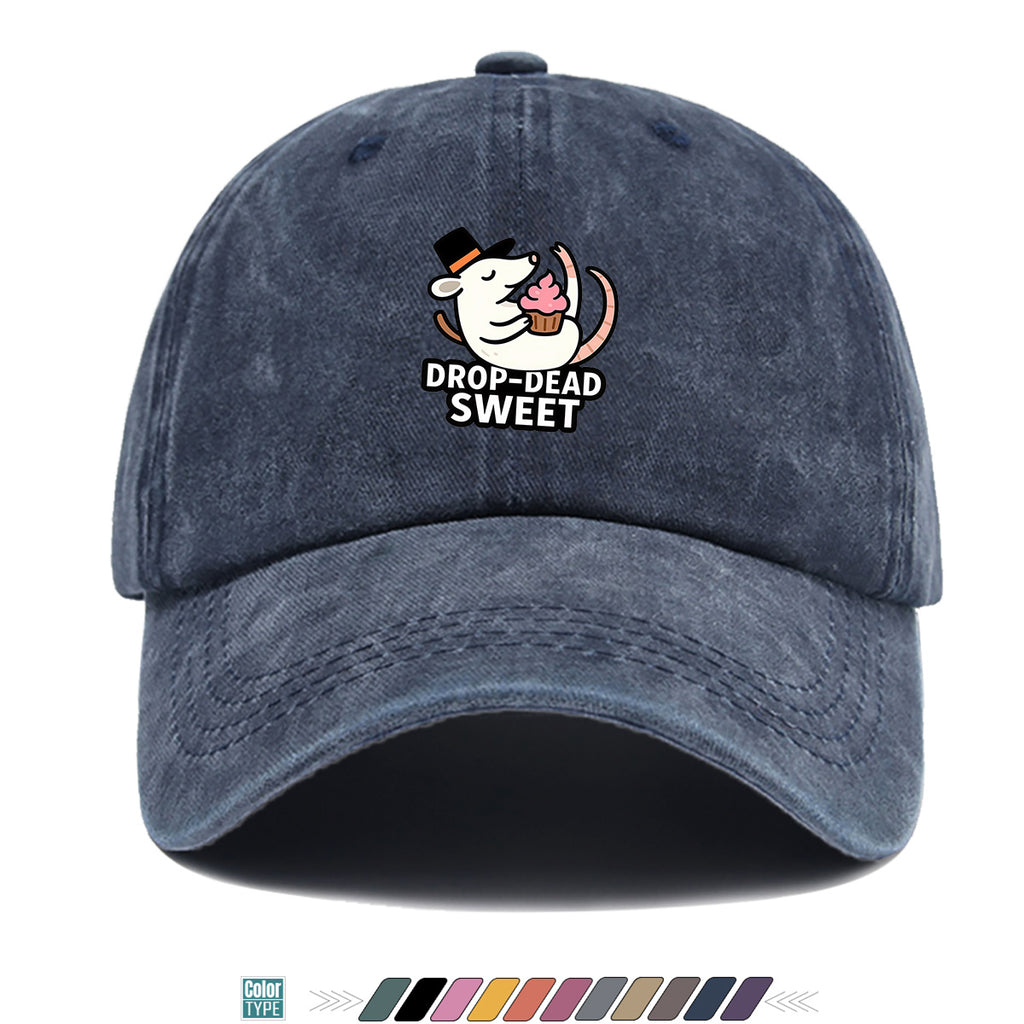 1pc 1pcs "DROP-DEAD SWEET" Mouse Top Hat & Cupcake Print Cap - Adjustable Unisex Baseball Hat Suitable for Parties, Travel, Daily Wear - Cute, Themed Outfits, Street Style for Men & Women (Powder Cream Cupcake)