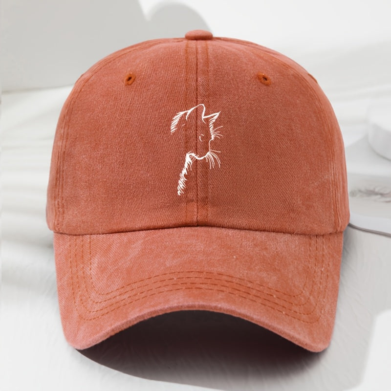 Unisex Vintage Cat Ear Baseball Cap, Trendy And Versatile, Comfortable And Breathable, Sun-Protective Hat for Outdoor Sports, Adjustable Lightweight Polyester Fiber in Classic Black