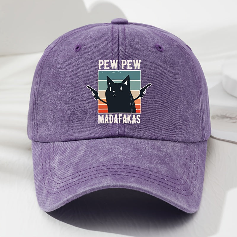 Men's & Women's "Pew Pew" Madafakas Graphic Baseball Cap - Adjustable, Lightweight, Polyester, Retro Style with Colorful Cat Design, Ideal for Outdoor Activities, Fishing, Camping, Outdoor Sports Cap | Retro Style Cap | Lightweight Headgear