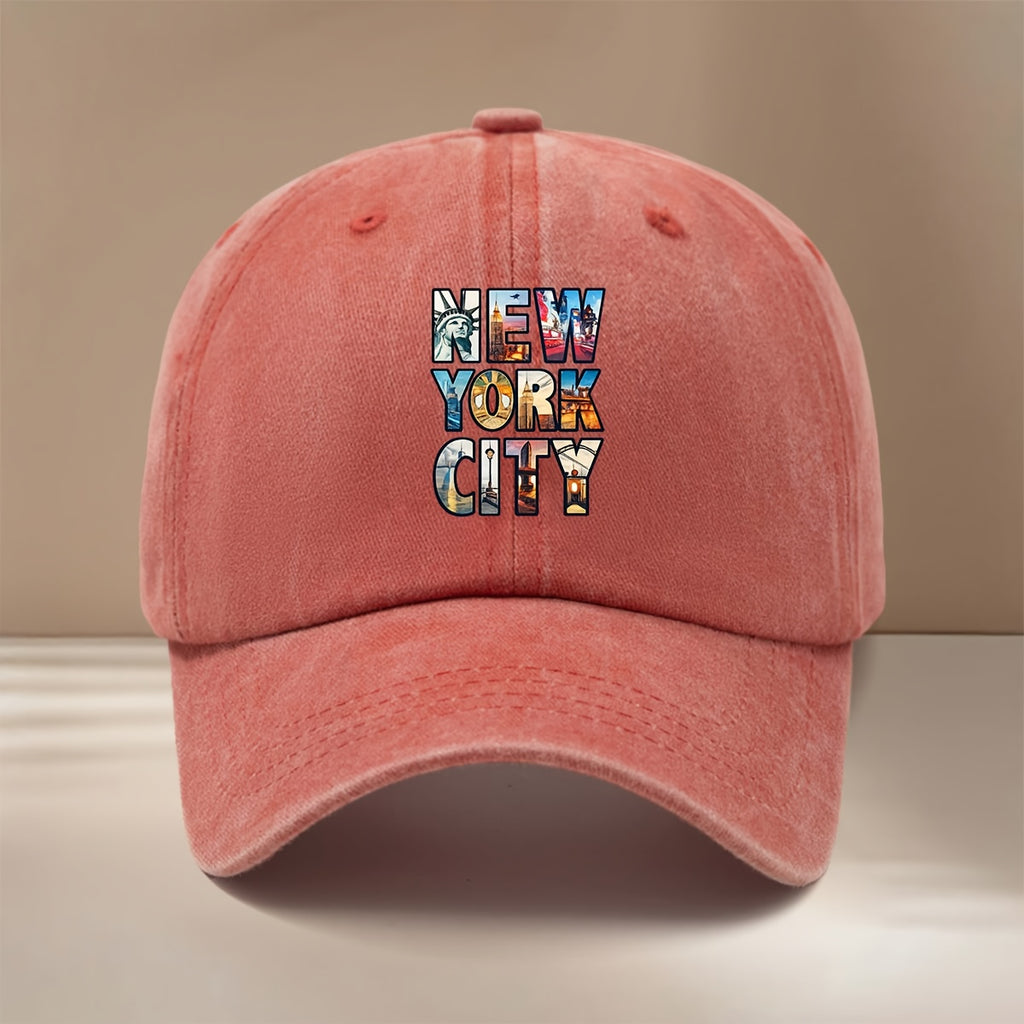 NEW YORK CITY Letter Cityscape Pattern Baseball Cap with Textured Comfort Hip-Hop Hat Unisex Curved Cap for Friends' Gatherings Camping Matching Lightweight Easy Duckbill Cap Individual Style Six-Panel Cap Casual Hat Trendy Fashion All-Season Adjust