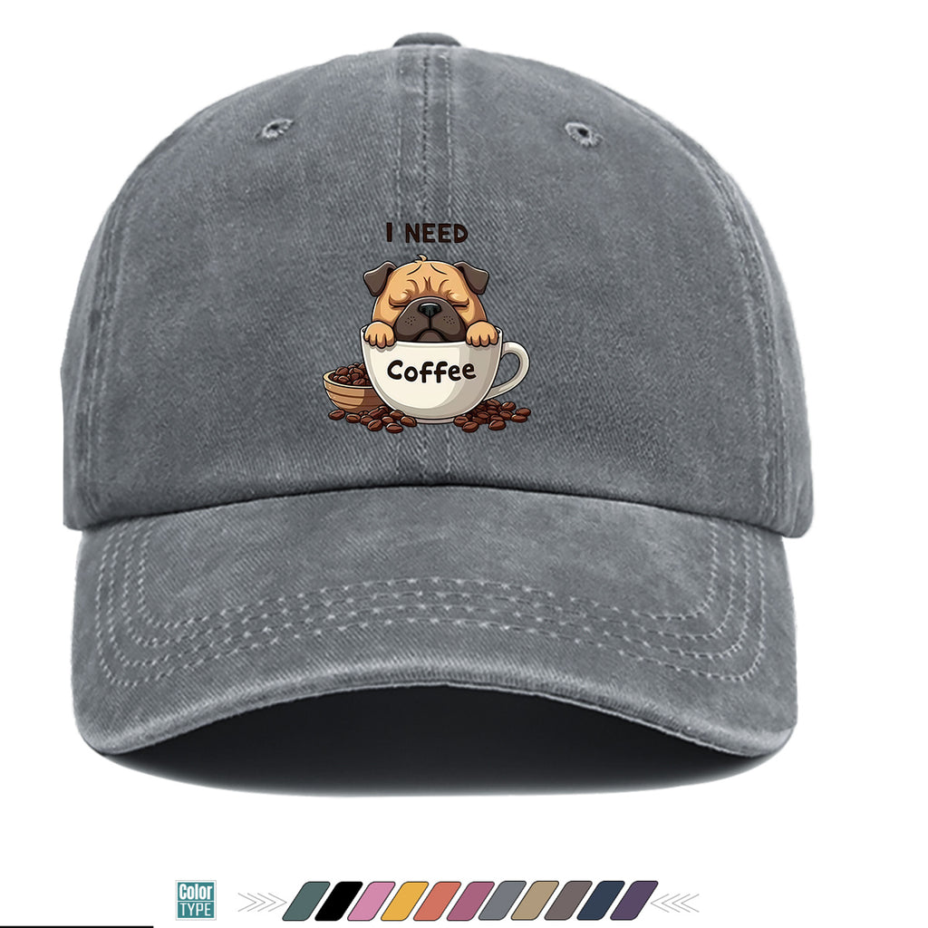 1pc 1pcs Pug "I Need Coffee" Trucker Hat - Adjustable Unisex Baseball Cap with Pug Dog Print & Coffee Cup, Breathable Sun Hat Suitable for Coffee Lovers, Outdoor, Hiking, Gifts for Men & Women, for Working People, Birthday Present