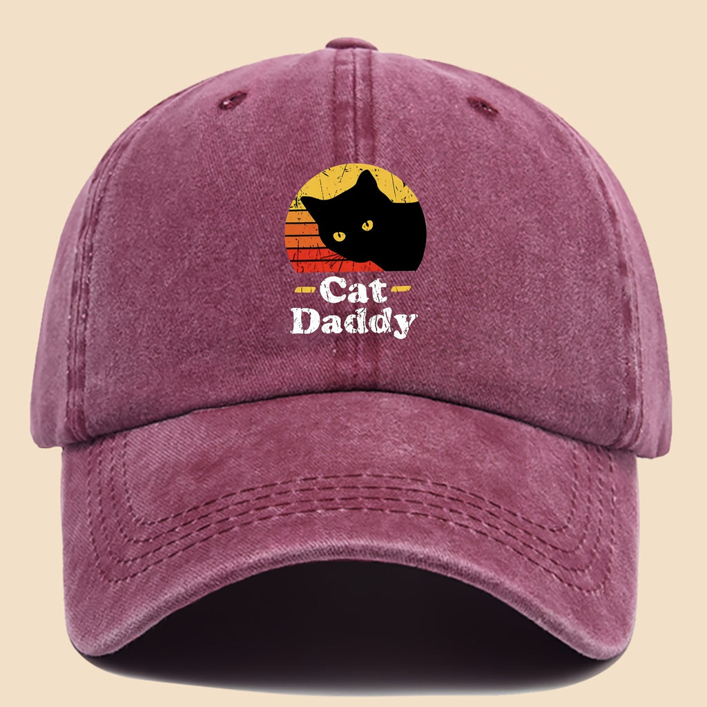 Charming "Cat- for daddy" Printed Baseball Cap, PAPA Retro Curved Brim for dad Hat, Suitable for Both Men And Women in All Seasons, Adjustable Size, Suitable for Most People, Trucker Sun Hat, Ideal Gift for Dad Or Grandpa, Suitable for Leisure