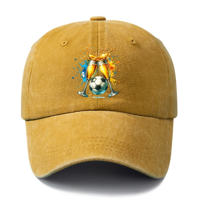 2026 Football Event Special Baseball Cap, Unisex Fashion All-Match Printed Beer Football Baseball Cap, Classic Retro Washed Outdoor Lightweight Curved Cap, Trucker Hat, Suitable for Outdoor Vacation Travel Camping And Other Casual Occasions