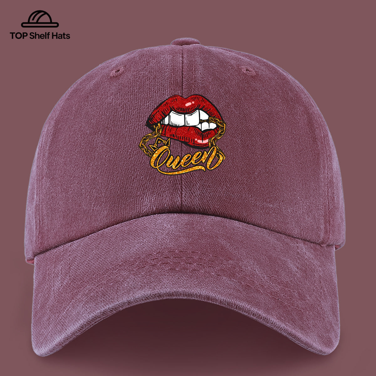 1pc Red Lip Golden Chain Queen Print Baseball Cap, Individual Trendy Dad Hat, Fashionable Street Style Casual Hat, Unisex Adjustable Size, Hip-Hop Street Dance Hat, Best Friend Outing Styling Hat, Music Festival Trendy Essential Hat