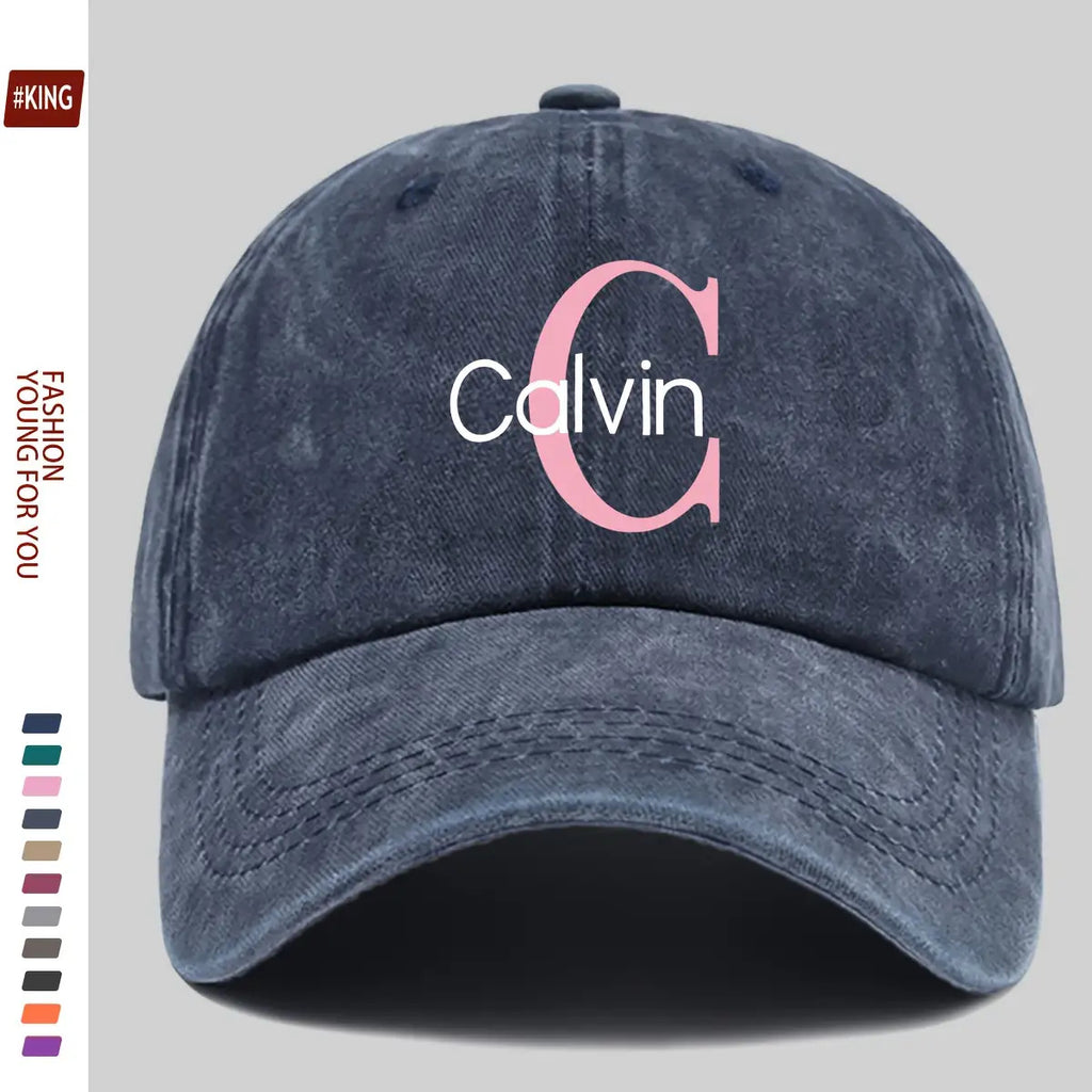 1pc Pink "Calvin" Logo Printed Retro Baseball Cap - Japanese Easy Fresh Style, Comfortable And Breathable with Adjustable Size, Unisex Street Skateboard Cap, Perfect for Outdoor Activities Like Hiking, Travel, Golf, Beach Parties, And Fishing