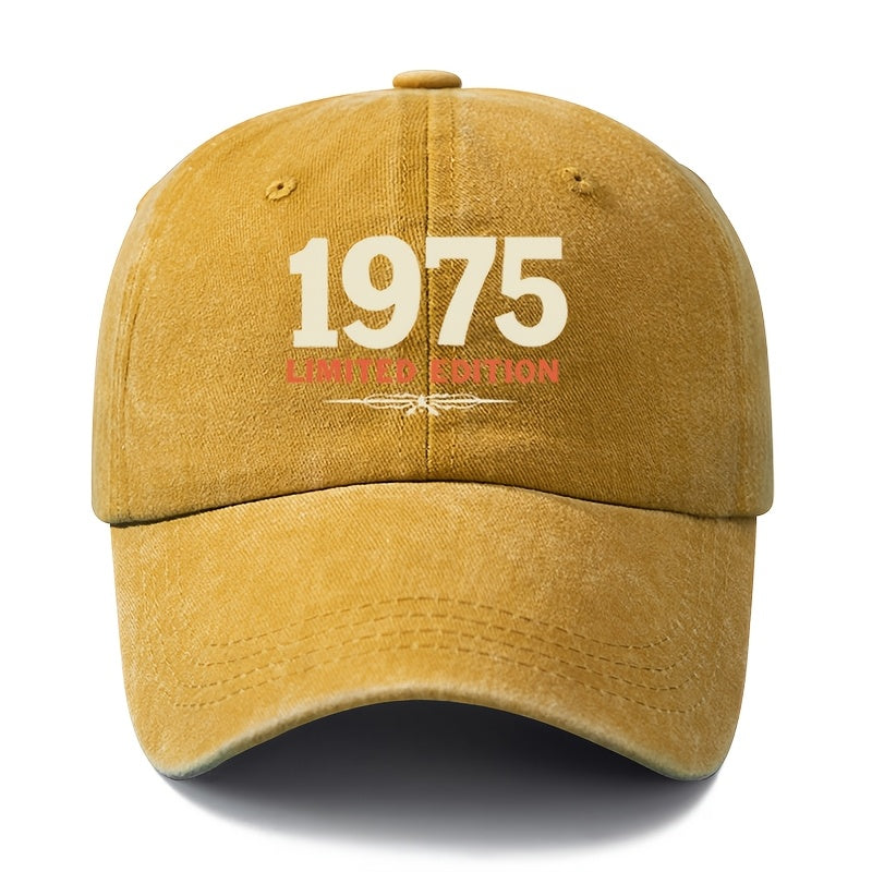 A Unisex, Fashionable and Versatile Printed 1975 LIMITED EDITION Baseball Cap, a Classic Retro Washed Outdoor Lightweight Curved Brim Cap, Suitable for Outdoor Vacations, Travel, Camping, and Other Casual Occasions, a Hip-hop Cap for Holiday Parties,