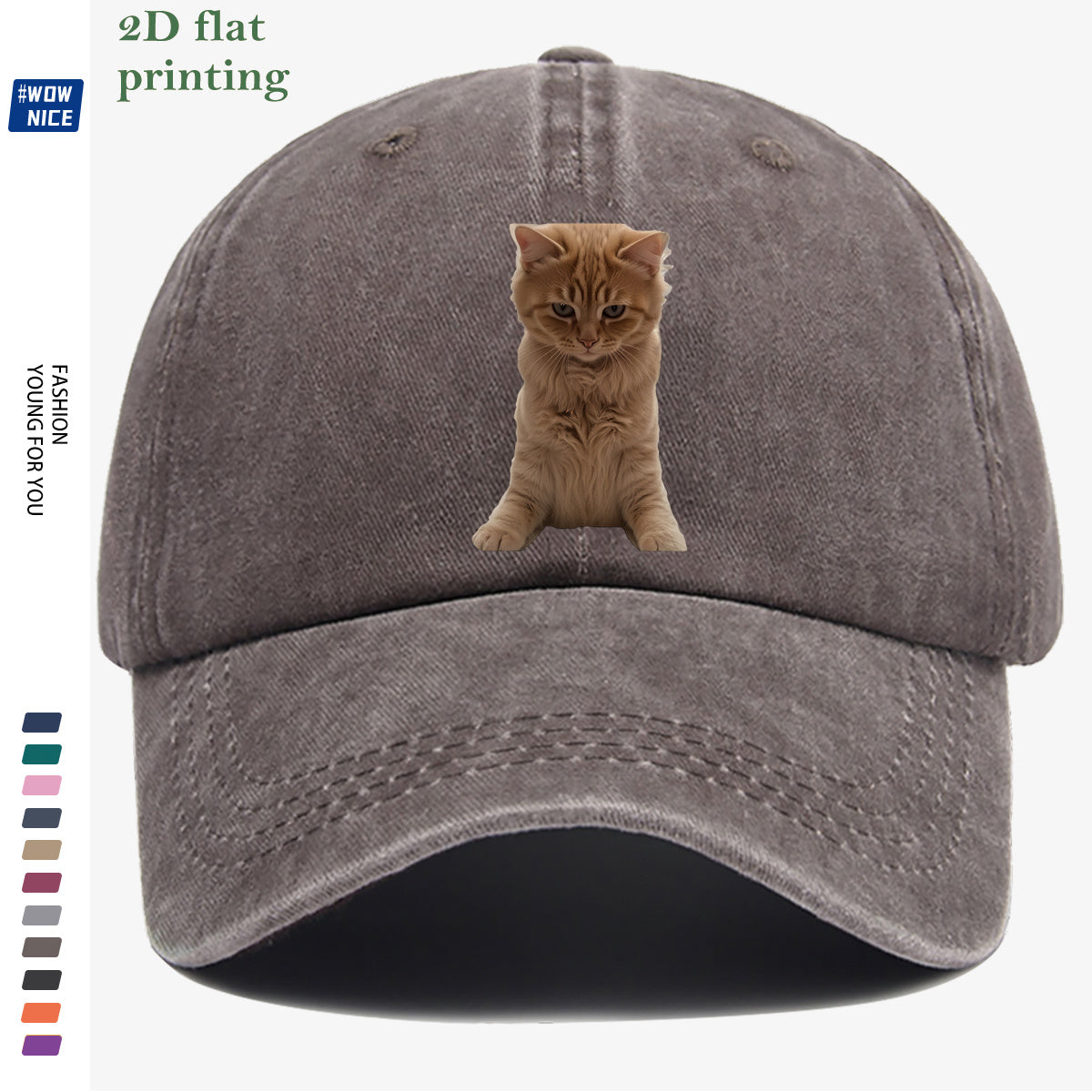 1pc Orange Tabby Cat Squatting Front Print Baseball Cap, with Round Eyes Slightly Squinted, Giving Off a "I'm Noble" Meme Vibe. A Must-have for Daily Outings, Café Visits, and Citywalks to Create a Stylish Look. The Cap Shape Helps Flatter and Slim