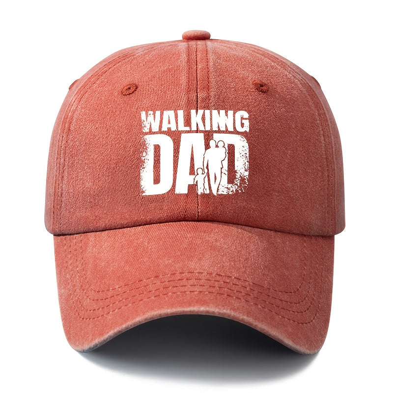 A Unisex Fashionable and Versatile "DAD WALKING" Printed Baseball Cap, Featuring a Classic Vintage Washed Outdoor Lightweight Curved Brim. This Trucker Baseball Cap Is Suitable for Casual Occasions Such as Outdoor Vacations, Travel, and Camping
