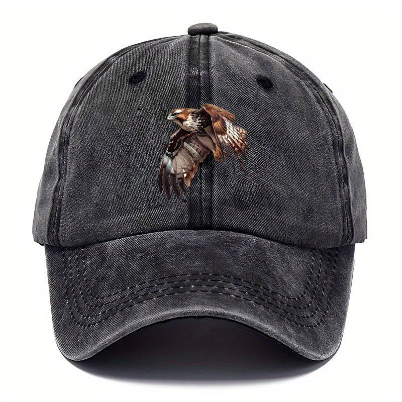 Men's Adjustable Eagle Baseball Cap - Black Street-style Printed Snapback with Eagle Design, Adjustable Strap, Durable and Easy-care Bonded Fiber, Ideal for Casual and Outdoor Activities, Making a Bold Urban Fashion Statement. Features Trendy Design