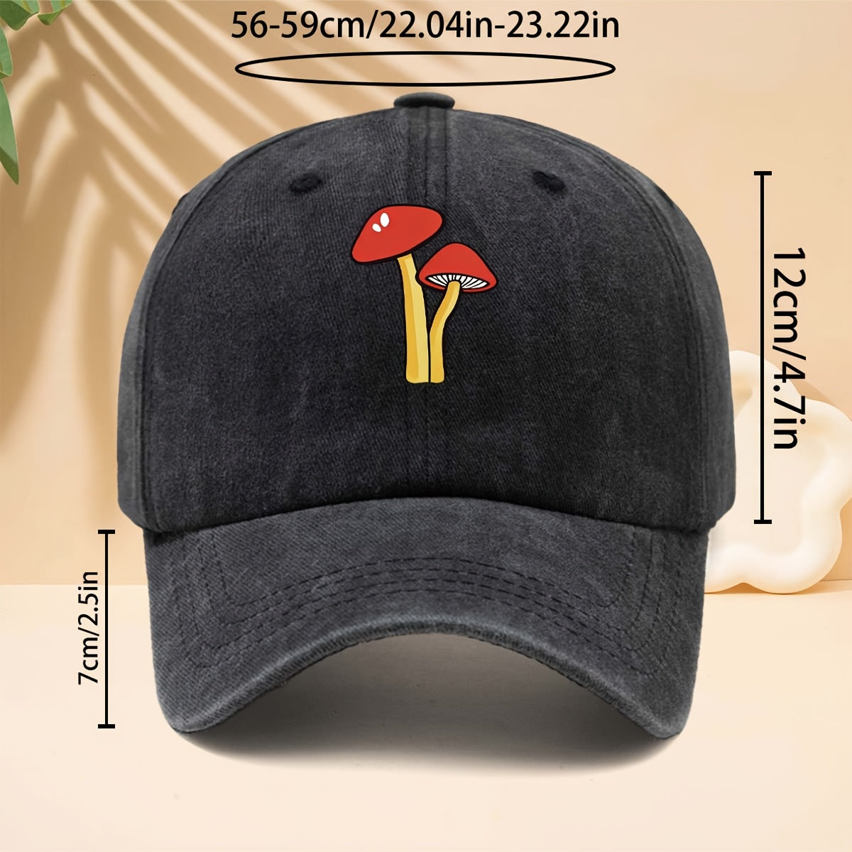 Baseball Cap with Red And White Cartoon Mushroom Print, American Forest Style Healing High Street Style Duckbill Cap Adjustable Size Unisex Casual Hat Versatile Neutral Style All-Season Curved Brim Hat for Walking, Gatherings, Shopping, Dates