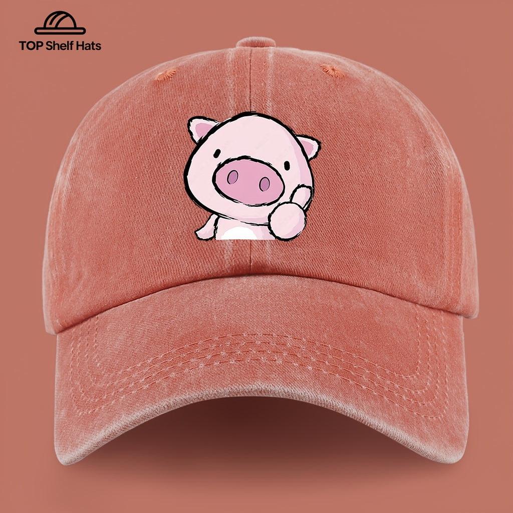1pc Cute and Playful Piglet Pattern Printed Baseball Cap, Lightweight, Comfortable, and Breathable, Adjustable Size, An Excellent Valentine's Day Gift for Your Partner, Unisex Outdoor Casual Wear Accessory, Mom and Dad's Beach Vacation Leisure Sun