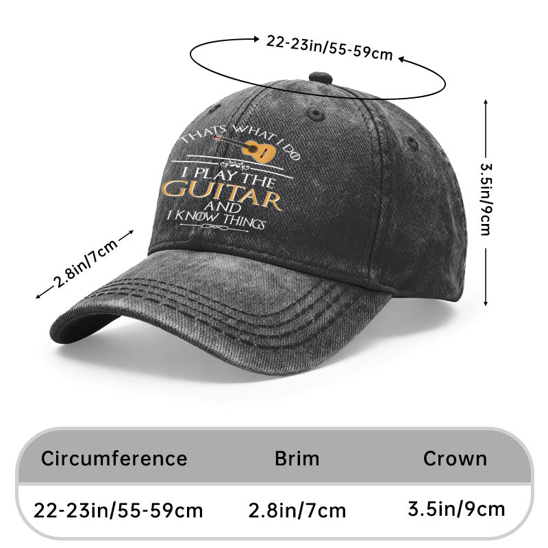 Vintage Washed Baseball Cap, Suitable for Guitarists And Music Lovers, Adjustable Vintage Music-Themed Hat, Printed with The Words "I Play Guitar, I Know a Lot", Unisex Musician Gift, Suitable for Both Men And Women As Casual Wear