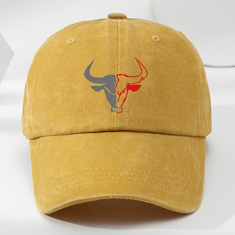 MAKEFGE Vintage Washed Bull Head Baseball Cap - Soft Top, Sweat Absorbent, Breathable, Hat for Outdoor Sports & Casual Wear, Casual Hat | Funky Fashion Accessory | Polyester Fiber Cap