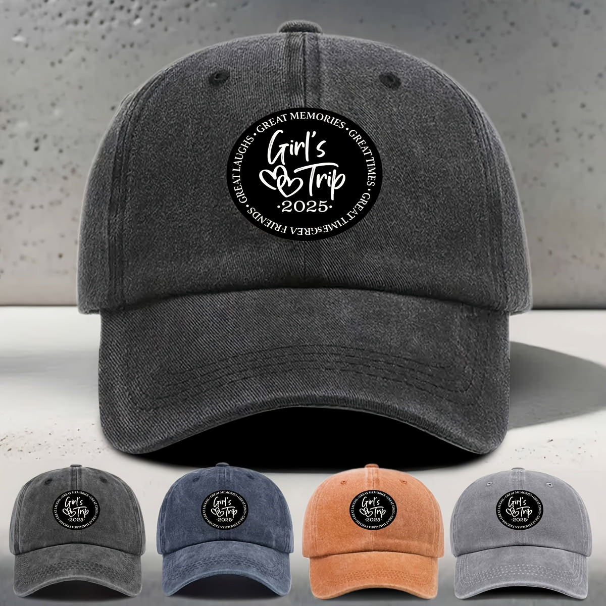 Women'S Baseball Cap 2025 New Style Heart Pattern English Print Trip Daily Casual Outing Versatile Best Friend Travel Good Times Artistic Fresh Travel Style Party Wear Trendy Accessory Round Sticker Sister Exclusive Memory Symbol Classic Fashion Duc