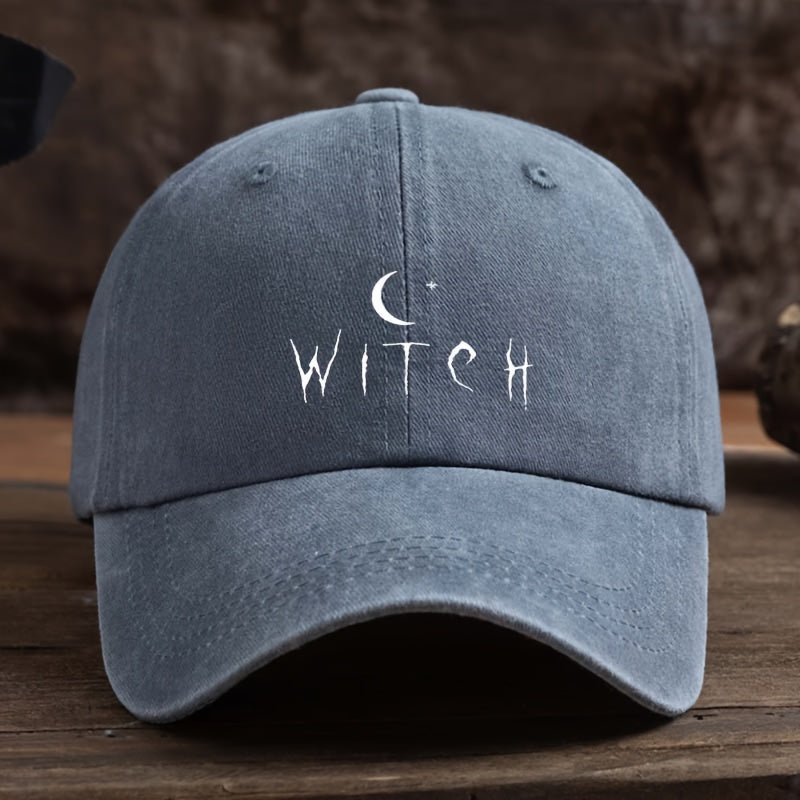 Men's Gothic Bat & Witch Lettering Print Baseball Cap - Adjustable Snapback Hat Suitable for Themed Events, Casual Wear & Seasonal Fashion - Breathable Textile Fabric, Machine Washable (Black) - Comfortable Fit for Halloween Parties & Everyday Use
