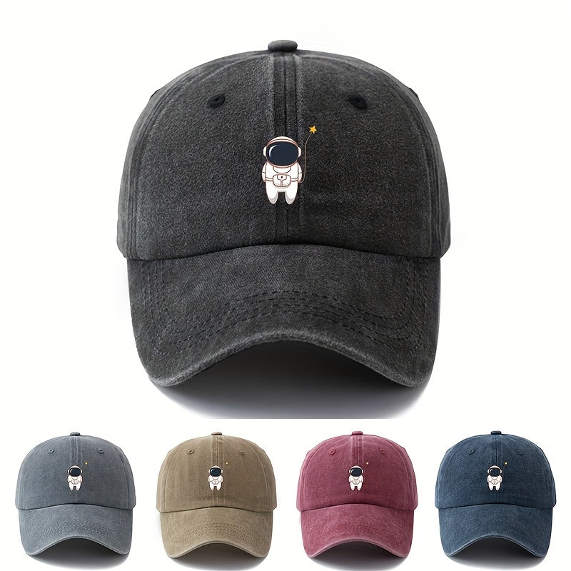 Unisex, Fashionable And Versatile Astronaut Print Baseball Cap, Classic Retro Washed Outdoor Lightweight Curved Brim Cap, Trucker Baseball Cap, Suitable for Outdoor Vacations, Travel, Camping, And Other Leisure Occasions