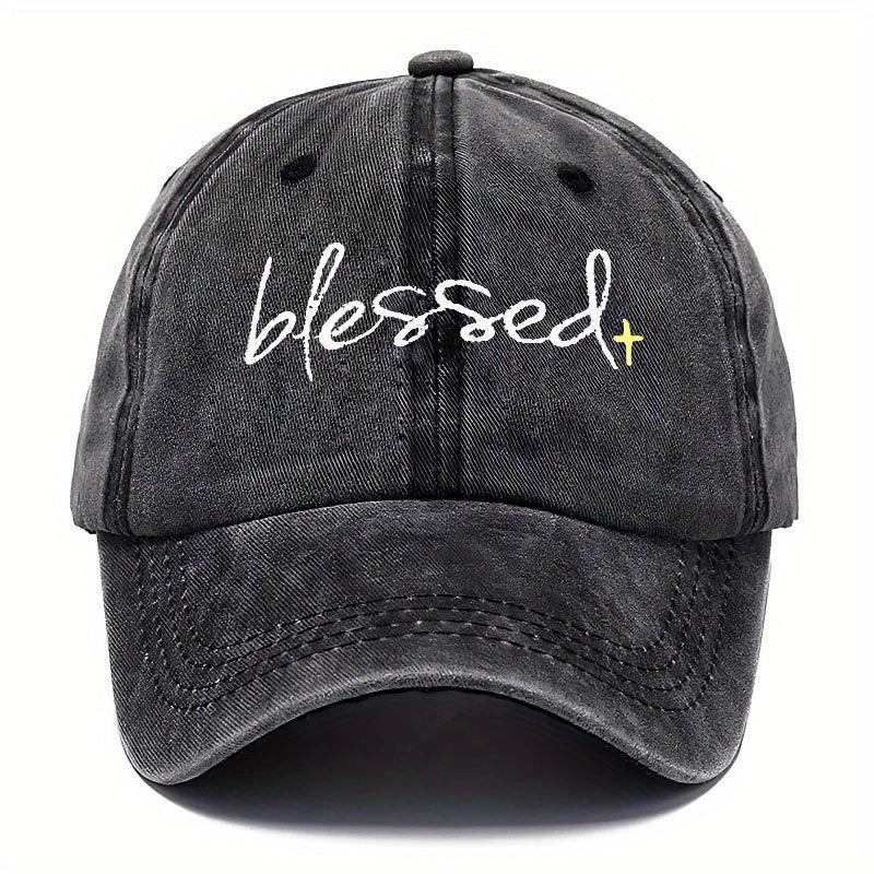 Blessed Embroidered Washed Baseball Cap- Adjustable Dad Hat with a Curved Brim, Suitable for Fishing, Outdoor Activities, And Casual Wear, Unisex, Available in Multiple Colors, Adjustable Cap| Curved Brim Hat| Soft Fabric Construction