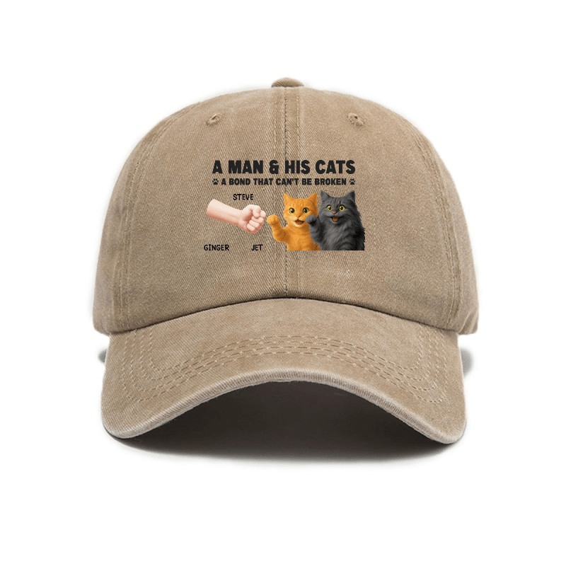 Playing with Cats" Baseball Cap | Stylish and Cute, Perfect for Everyday Use and Outdoors, Includes Printed Map, Adjustable Buckle Closure, Hand Wash Only