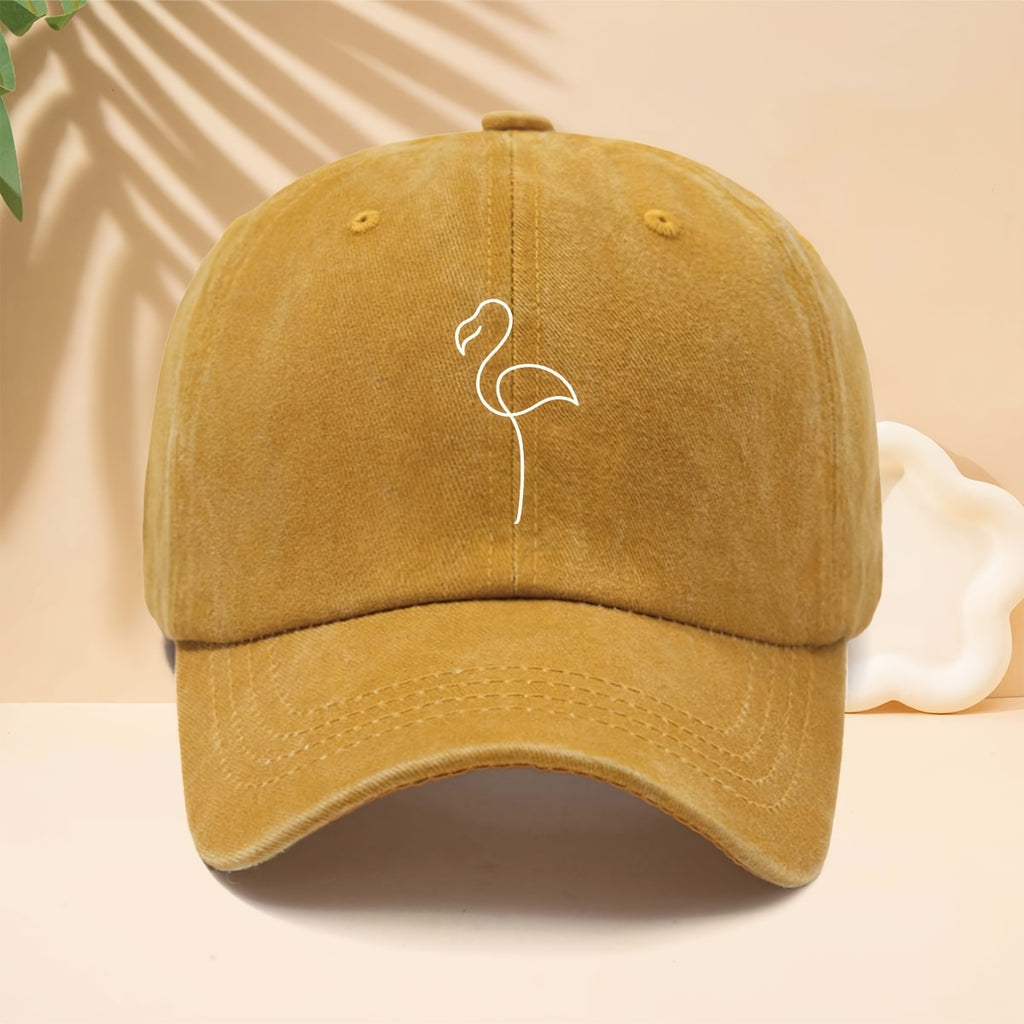 Baseball Cap with Line Flamingo Pattern, American Retro Minimalist Literary Street Style Adjustable Unisex Casual Hat, All-Season Bending Brim Hat for Walking, Parties, Shopping, Dates, And Parties, Hip-Hop Hat with Soft Top Design