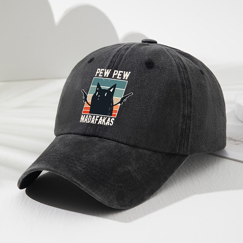 Men's & Women's "Pew Pew" Madafakas Graphic Baseball Cap - Adjustable, Lightweight, Polyester, Retro Style with Colorful Cat Design, Ideal for Outdoor Activities, Fishing, Camping, Outdoor Sports Cap | Retro Style Cap | Lightweight Headgear