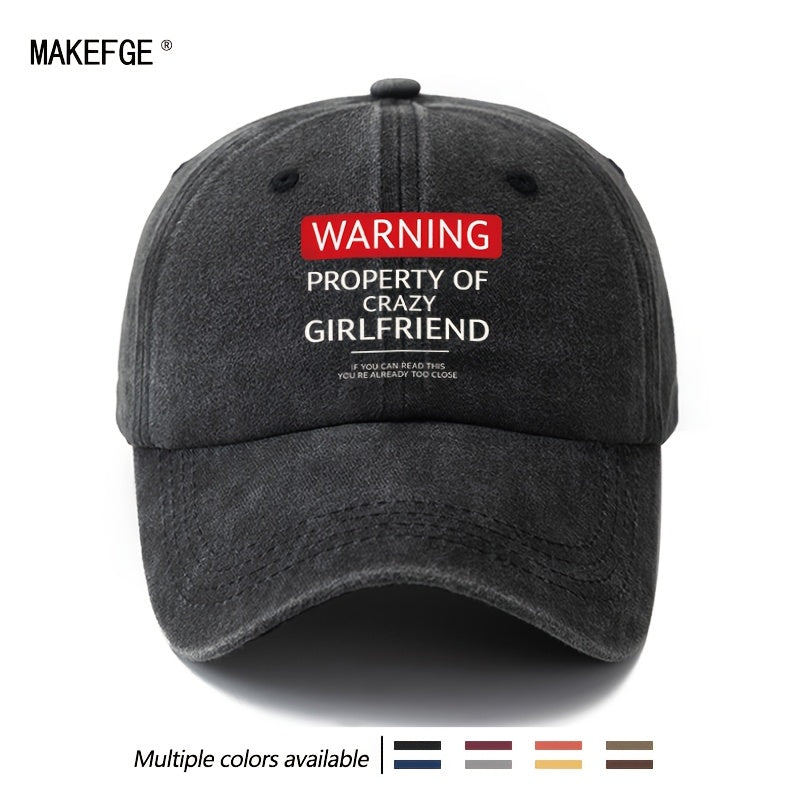 Unisex Fashion Versatile Printed WARNING Baseball Cap, Classic Retro Washed Outdoor Lightweight Curved Brim Hat, Trucker Cap, Suitable for Outdoor Vacation Travel Camping And Casual Occasions, Holiday Party Hip-Hop Hat