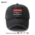 Unisex Fashion Versatile Printed WARNING Baseball Cap, Classic Retro Washed Outdoor Lightweight Curved Brim Hat, Trucker Cap, Suitable for Outdoor Vacation Travel Camping And Casual Occasions, Holiday Party Hip-Hop Hat