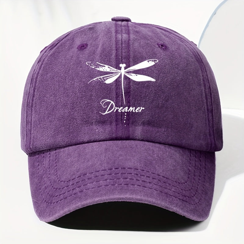Unisex Dragonfly Dreamer Print Washed Vintage Baseball Cap - Lightweight Polyester Adjustable Unisex Sun Hat, Trucker Style, All-Season Casual Wear
