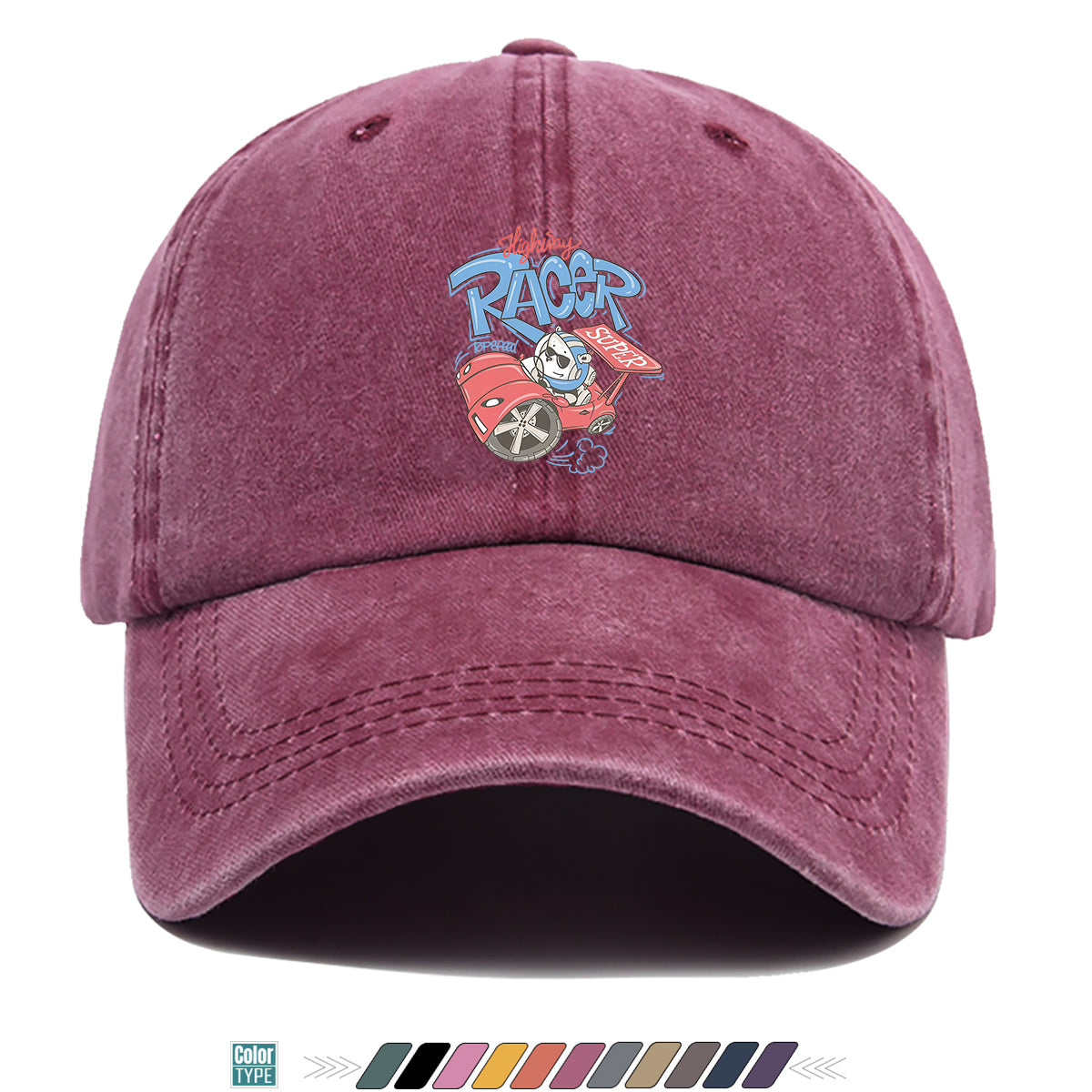 1pc "Highway Racer" Fun Cartoon Print Baseball Cap Panda Racer Pattern Sun Hat Fashion Trendy Duck Tongue Hat Unisex Adjustable Street Casual Hat Outdoor Sports Sun Hat Suitable for Daily Travel, Parties, Cycling