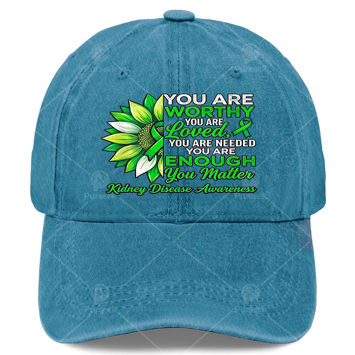 Inspirational Kidney Disease Awareness Warrior Green Ribbon Baseball Cap, Unisex