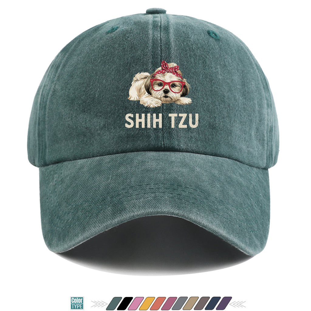 1pc Fashion Cartoon Shih Tzu Print Baseball Cap Comfortable Breathable Duck Tongue Hat Cute Pet Dog Pattern Red And White Polka Dot Bow + Red Frame Glasses Design Unisex Sun Hat Adjustable Size Suitable for Daily Travel, Shopping, Dating