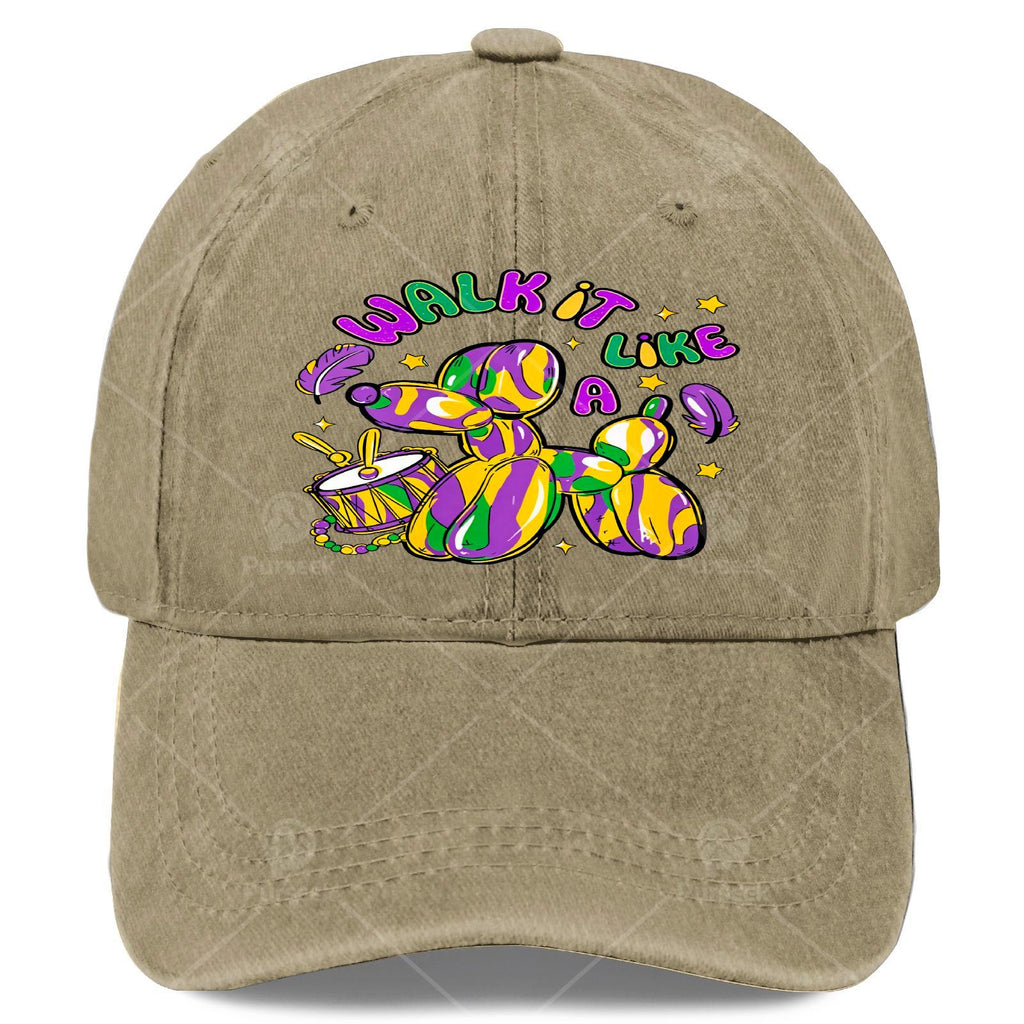 Womens Walk It Like a Dog Mardi Gras Louisiana Brushstroke Dog Baseball Hat