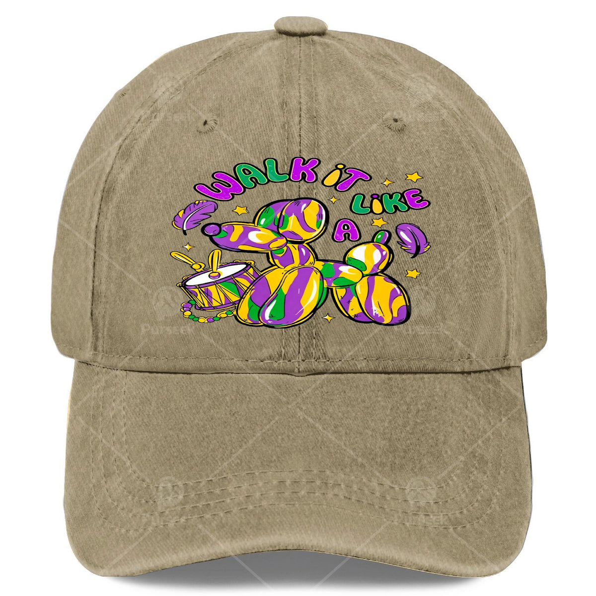 Womens Walk It Like a Dog Mardi Gras Louisiana Brushstroke Dog Baseball Hat