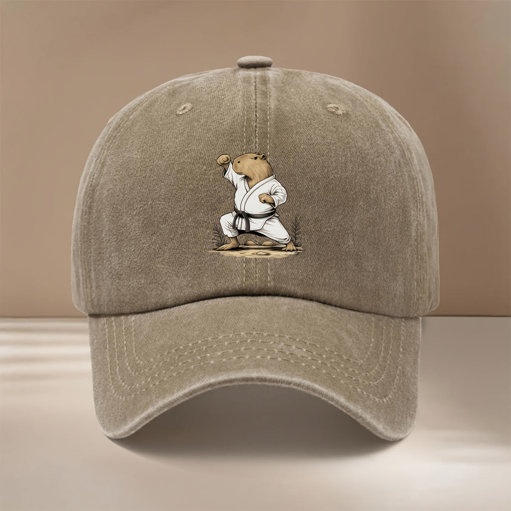 This Is a Baseball Cap Featuring a Capybara Design with a Martial Arts Theme. It'S Lightweight, Trendy, Adjustable, And Suitable for Both Men And Women. The Comfortable And Stylish Duckbill Hat Is Perfect for Outdoor Sports, Gatherings