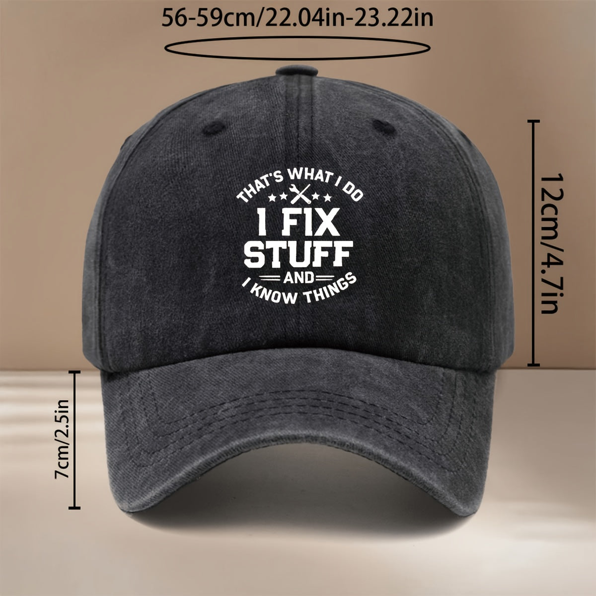 Baseball Cap with "I FIX STUFF" Text Graphic, Adjustable Size, Comfortable Hip-hop Hat, Unisex Duckbill Cap for Vacation, Travel, Gatherings, and Camping. Lightweight and Simple Curved Brim Hat with a Curved Brim That Makes the Face Appear Smaller.