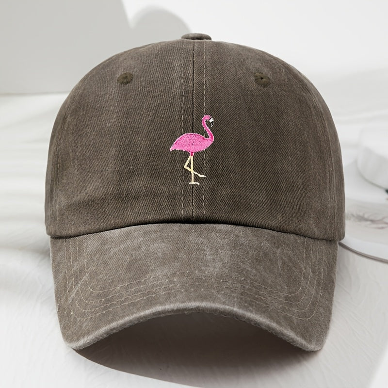 Unisex Embroidered Flamingo Soft Top Baseball Cap, Vintage Men'S Hat, Women'S Fashion Outdoor Cap with Adjustable Circumference, Suitable for Outdoor Sports, Fishing, Hiking, And Camping
