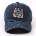 Unisex Adjustable Tiger Print Cap - Lightweight Washed Cap with Hook-and-Loop Closure, Front Chest Tiger, Machine Washable Suitable for Sports, Campus, Commute, Parties - Casual Tiger-Themed Hat