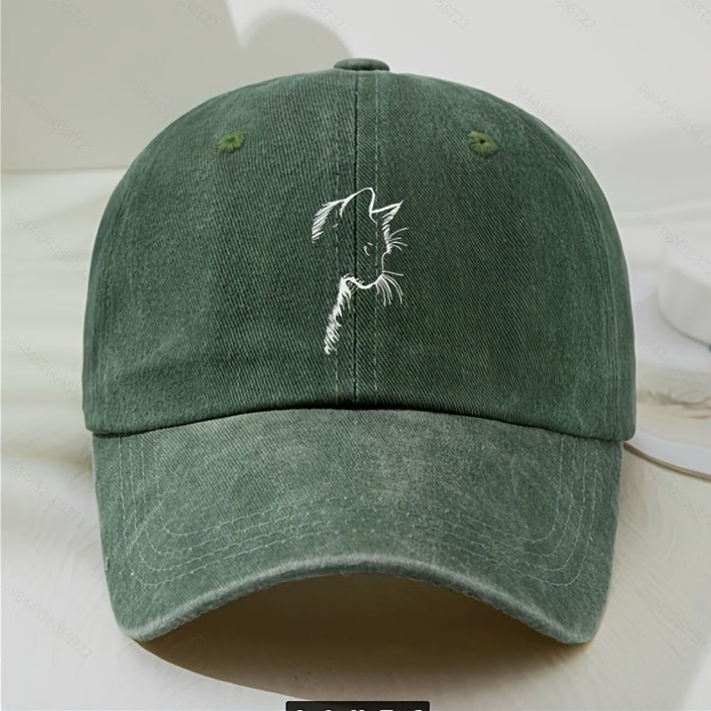 Unisex Vintage Cat Ear Baseball Cap, Trendy And Versatile, Comfortable And Breathable, Sun-Protective Hat for Outdoor Sports, Adjustable Lightweight Polyester Fiber in Classic Black