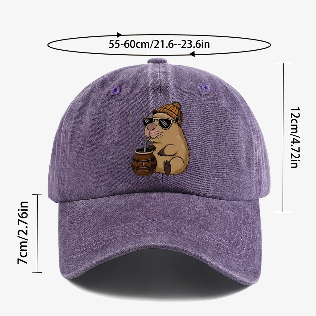 1pc Groundhog Wearing Sunglasses And Hat Drinking Beverage Fun Print Baseball Cap Unisex Slimming Fashion Casual Adjustable Size Daily Outing, Party, Travel, Shopping, Outdoor Activities All-Match Hat Holiday Birthday Gift Best Choice