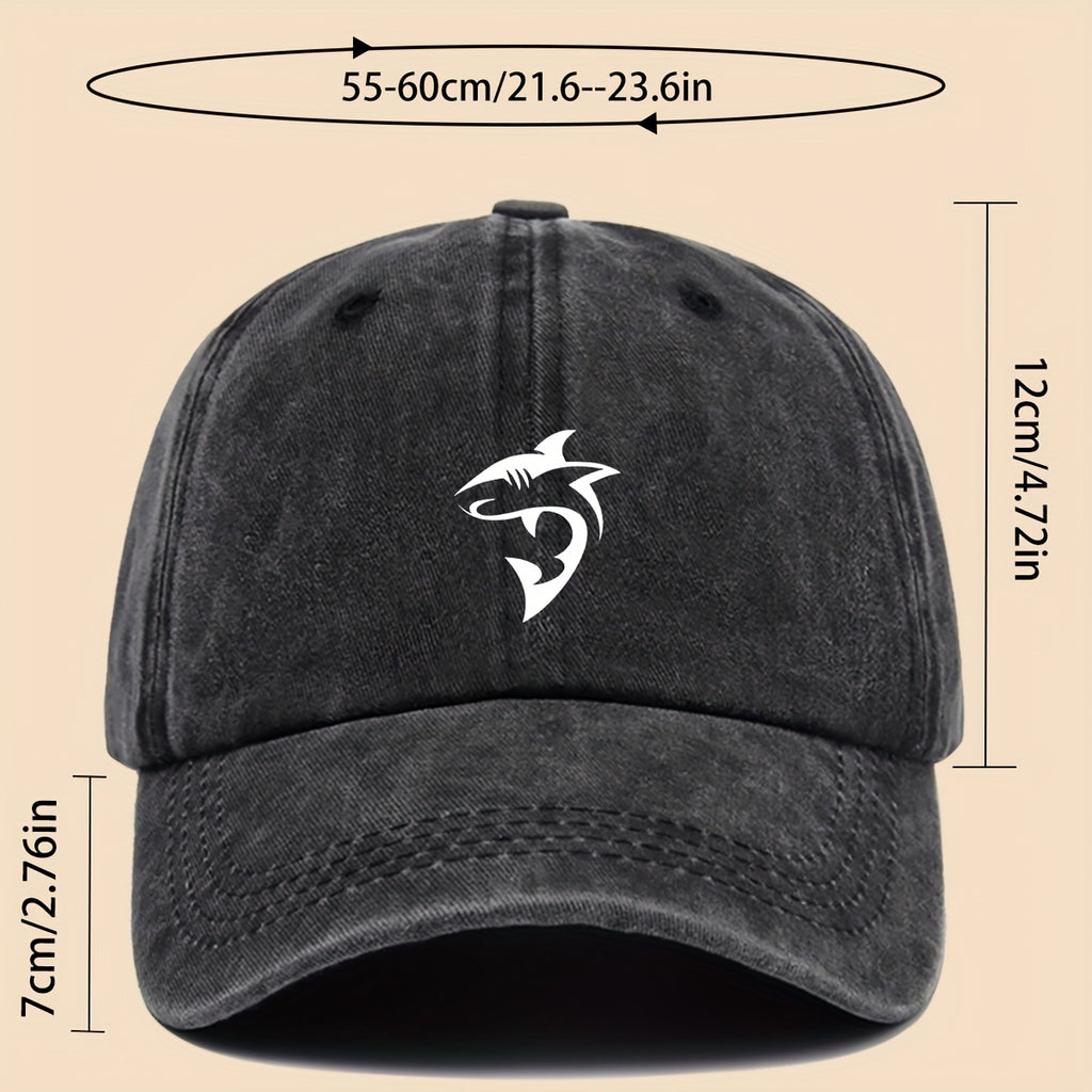 1 Unisex Ocean Theme Baseball Cap with White Shark Graphic Print - Breathable Adjustable Dad Hat for Skateboarding, Hiking, Fishing | Fashion Couple Outdoor Additions, Perfect Gift for Birthdays, Christmas, Halloween, Thanksgiving (Black)
