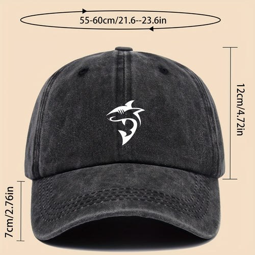 1 Unisex Ocean Theme Baseball Cap with White Shark Graphic Print - Breathable Adjustable Dad Hat for Skateboarding, Hiking, Fishing | Fashion Couple Outdoor Additions, Perfect Gift for Birthdays, Christmas, Halloween, Thanksgiving (Black)