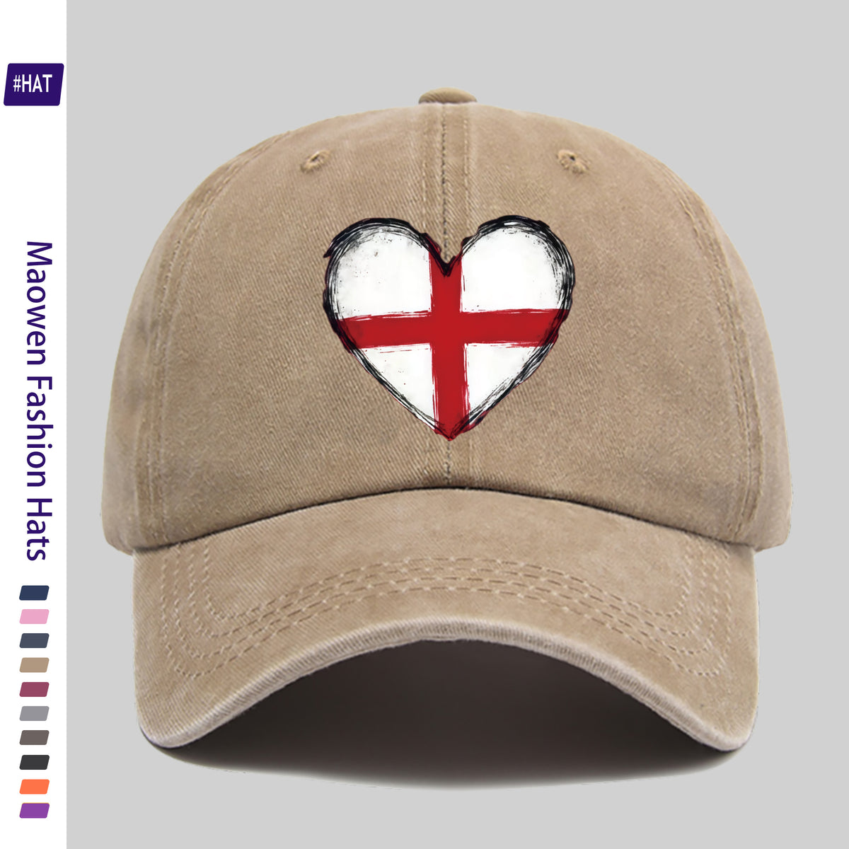 1pc of Vintage Distressed Adjustable Sports Cap, Washed and Distressed with an English Flag and Heart Pattern Print, Outdoor Casual Cap, Fashionable Printed Breathable Baseball Cap, a Must-have Fashion Item, Ideal for Outdoor Sports and Travel Ca